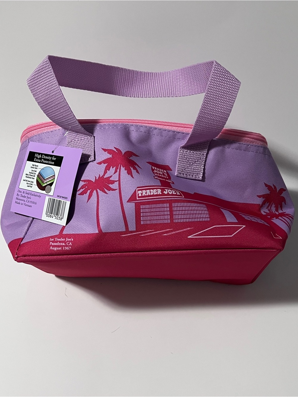 Trader Joe's Purple & Pink Palm Print Insulated Tote